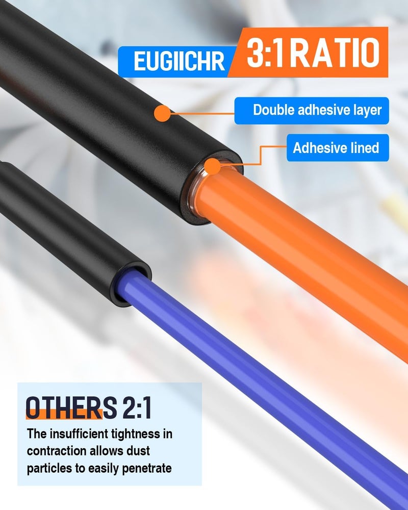 Eugiichr 5-Size Heat Shrink Tubing Kit: 3:1 Adhesive Lined, Marine Grade Waterproof, Insulated Sealed, Oil-Proof & Wear-Resistant, 10-Foot Total Length - for Home Use & Industrial Applications (Blue) - Image 3